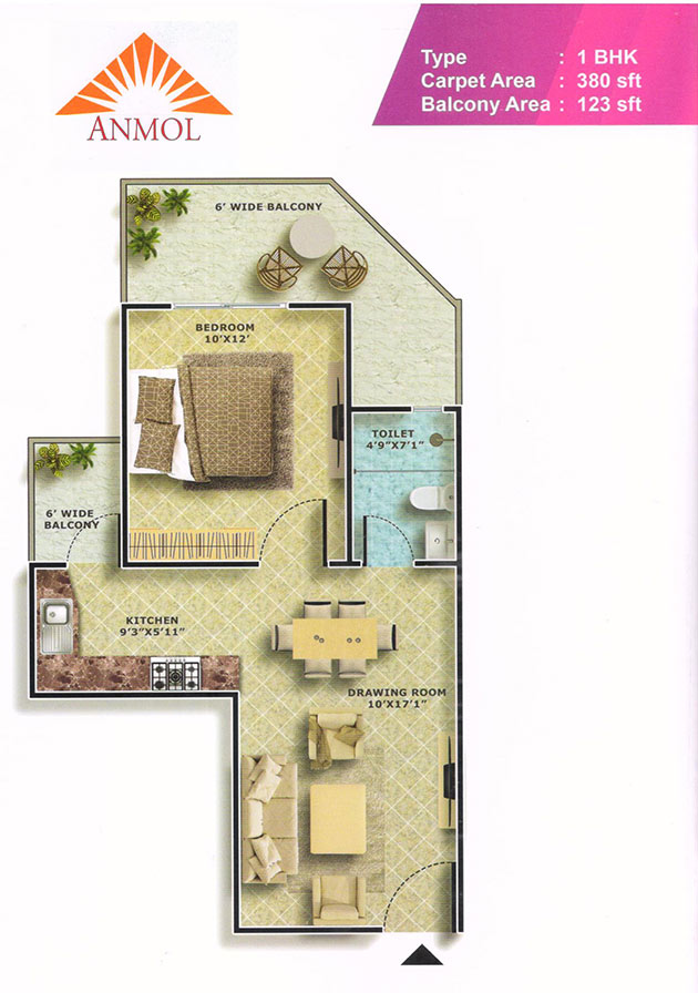 1 bhk 380 sq.ft